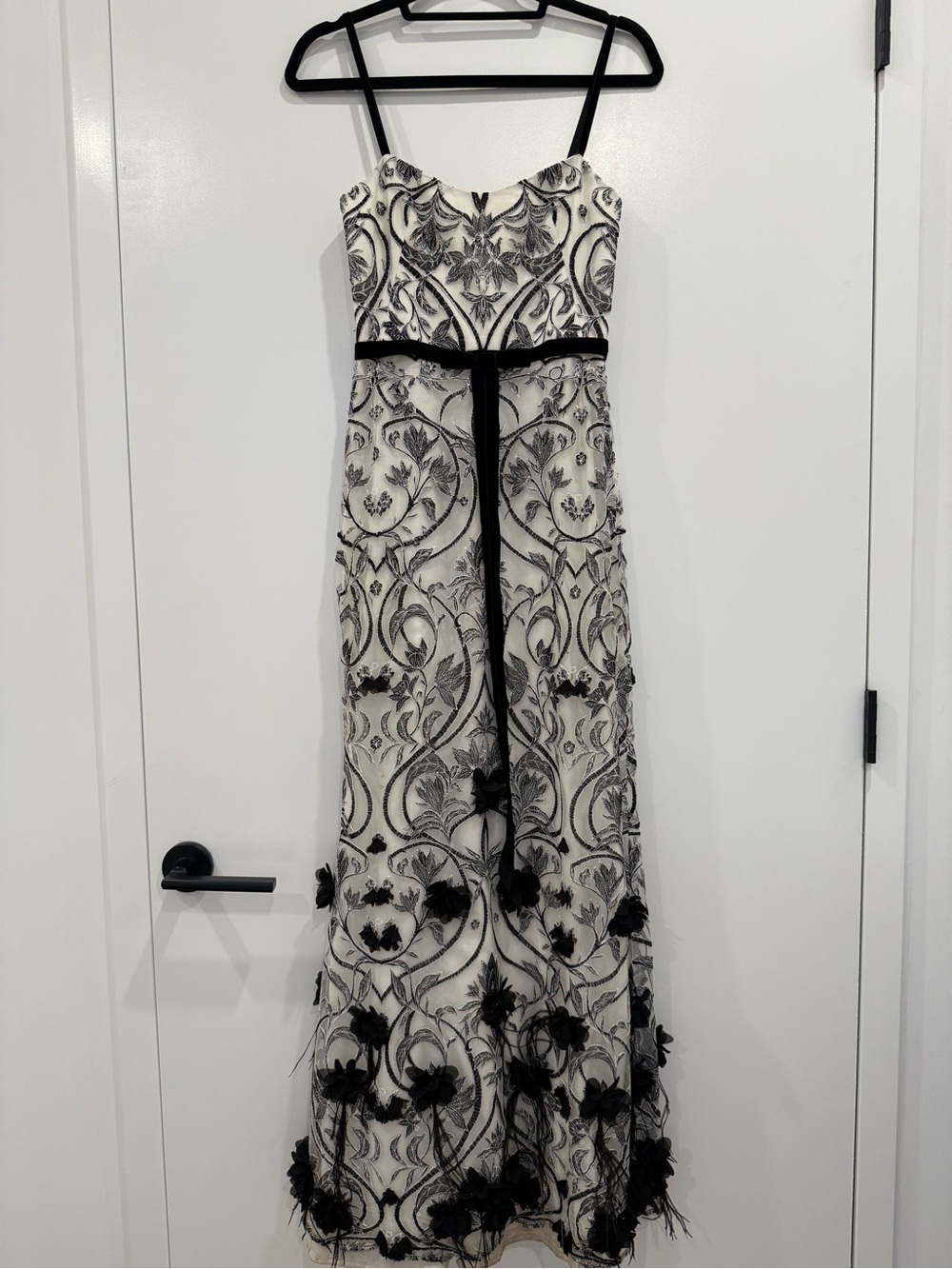 Marchesa Notte Black & White Floral Embroidered Maxi Dress
